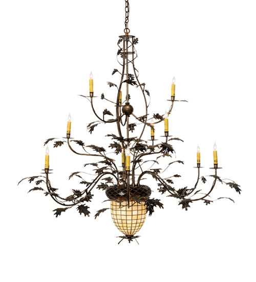 60" Wide Greenbriar Oak 12 Arm Chandelier