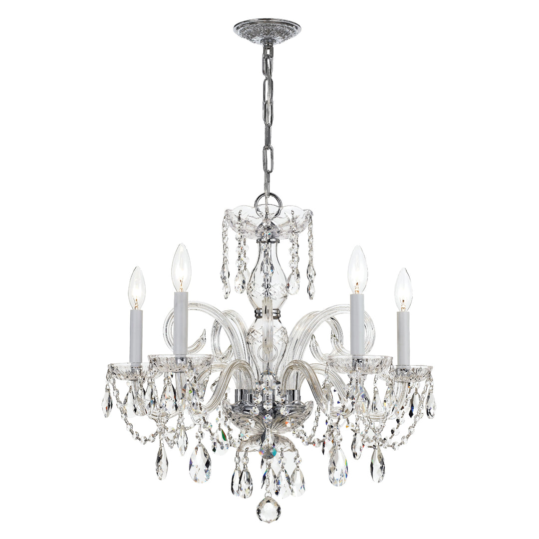 Traditional Crystal 5 Light Swarovski Strass Crystal Polished Brass Chandelier