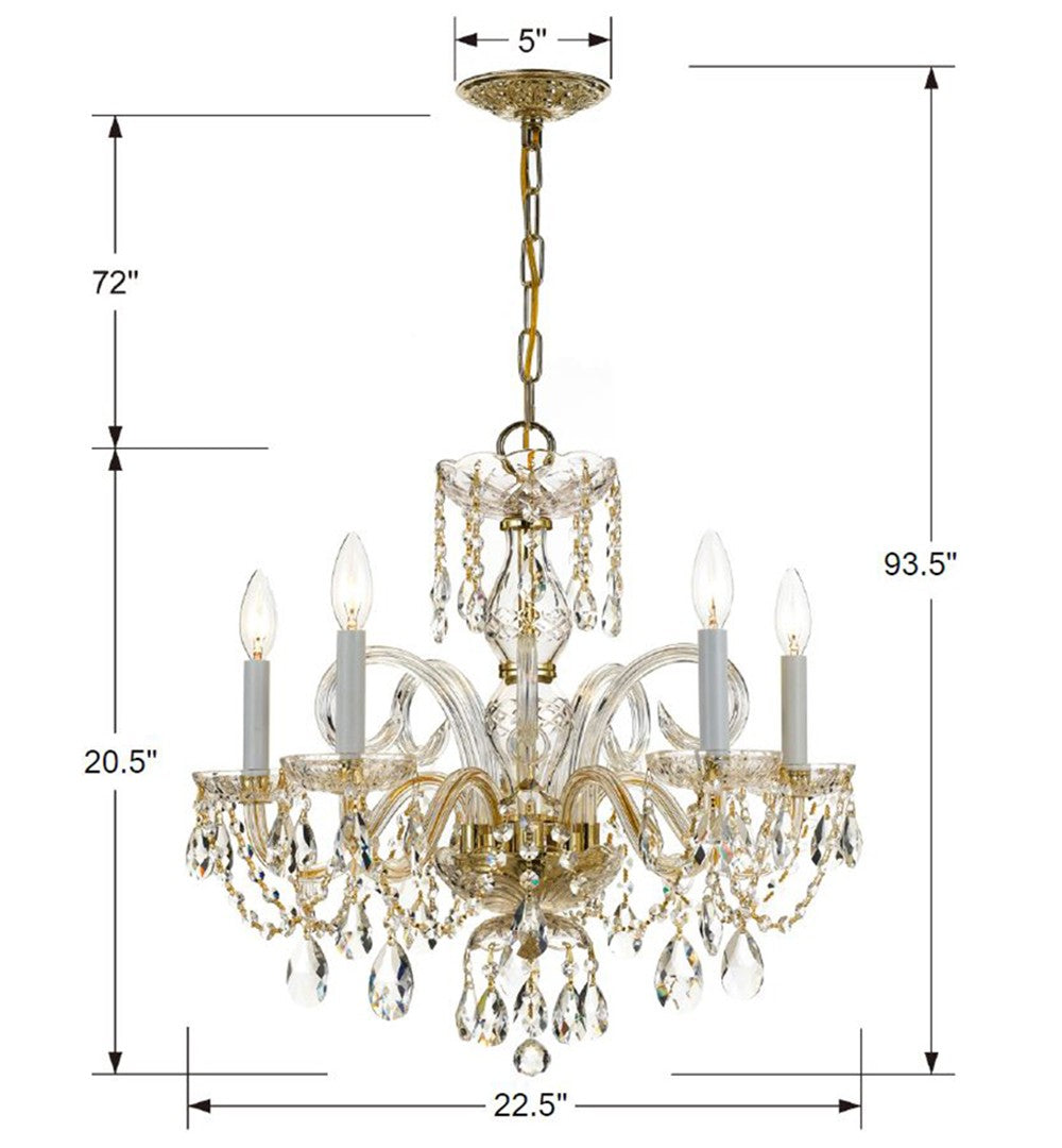 Crystorama Traditional Crystal 5 Light Swarovski Strass Crystal Polished Brass Chandelier