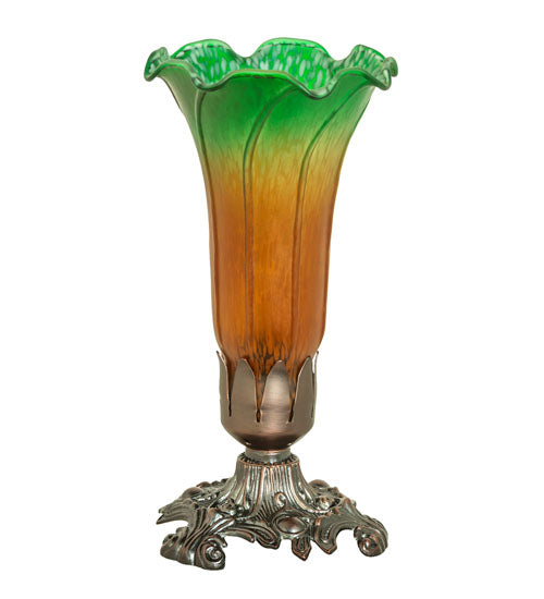 7.5" High Amber/Green Tiffany Pond Lily Victorian Accent Lamp