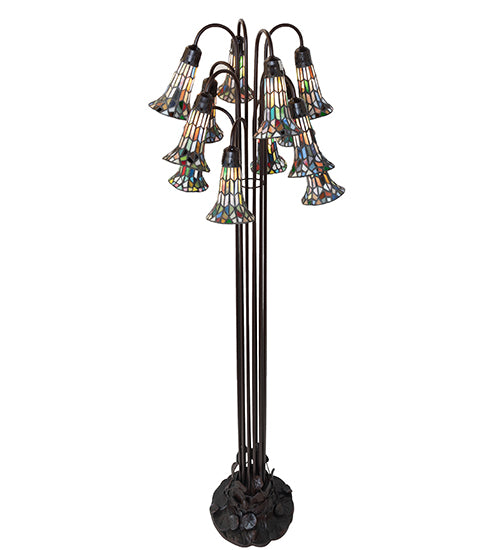 63" High Stained Glass Pond Lily 12 Light Floor Lamp