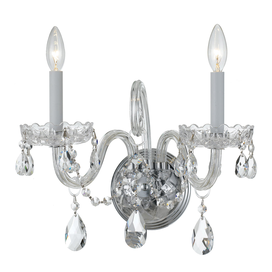 Traditional Crystal 2 Light Spectra Crystal Polished Brass Sconce