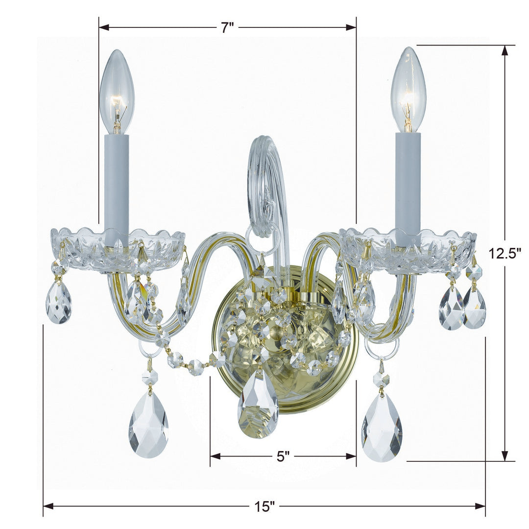 Crystorama Traditional Crystal 2 Light Spectra Crystal Polished Brass Sconce