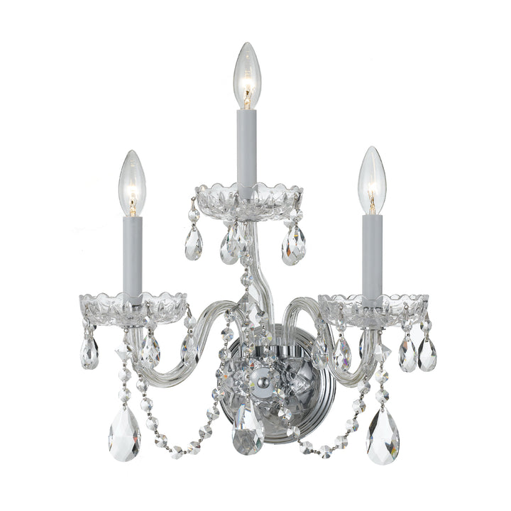 Traditional Crystal 3 Light Spectra Crystal Polished Brass Sconce