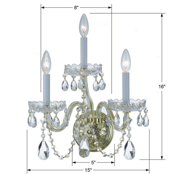 Crystorama Traditional Crystal 3 Light Spectra Crystal Polished Brass Sconce