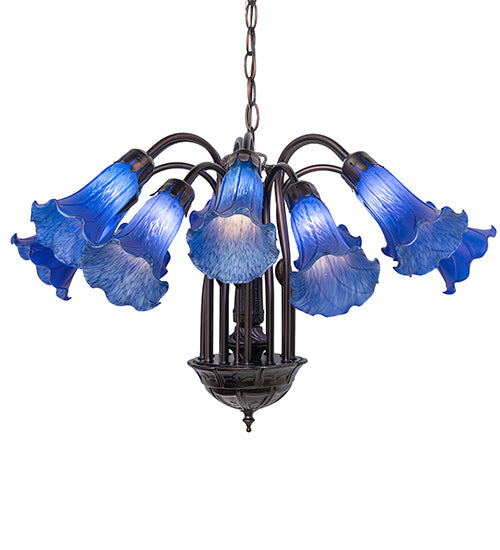 24" Wide Blue Tiffany Pond Lily 12 Light Chandelier