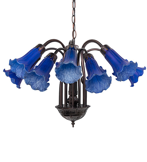 24" Wide Blue Tiffany Pond Lily 12 Light Chandelier