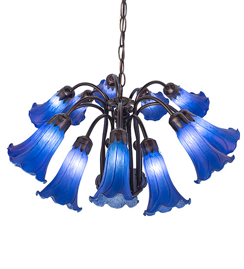 24" Wide Blue Tiffany Pond Lily 12 Light Chandelier