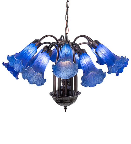 24" Wide Blue Tiffany Pond Lily 12 Light Chandelier