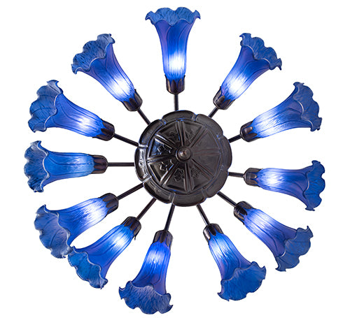 24" Wide Blue Tiffany Pond Lily 12 Light Chandelier