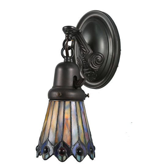 4"W Tiffany Jeweled Peacock Wall Sconce