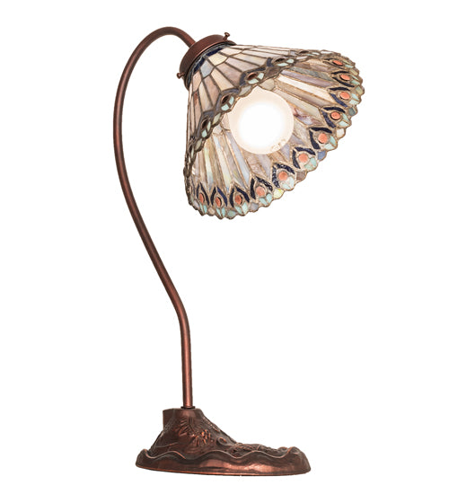 18" High Tiffany Jeweled Peacock Desk Lamp