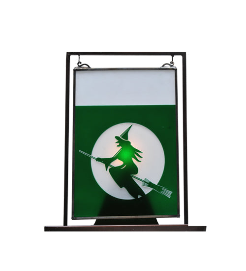 6"W X 9"H Witch On Broom Etched Lighted Mini Tabletop Window