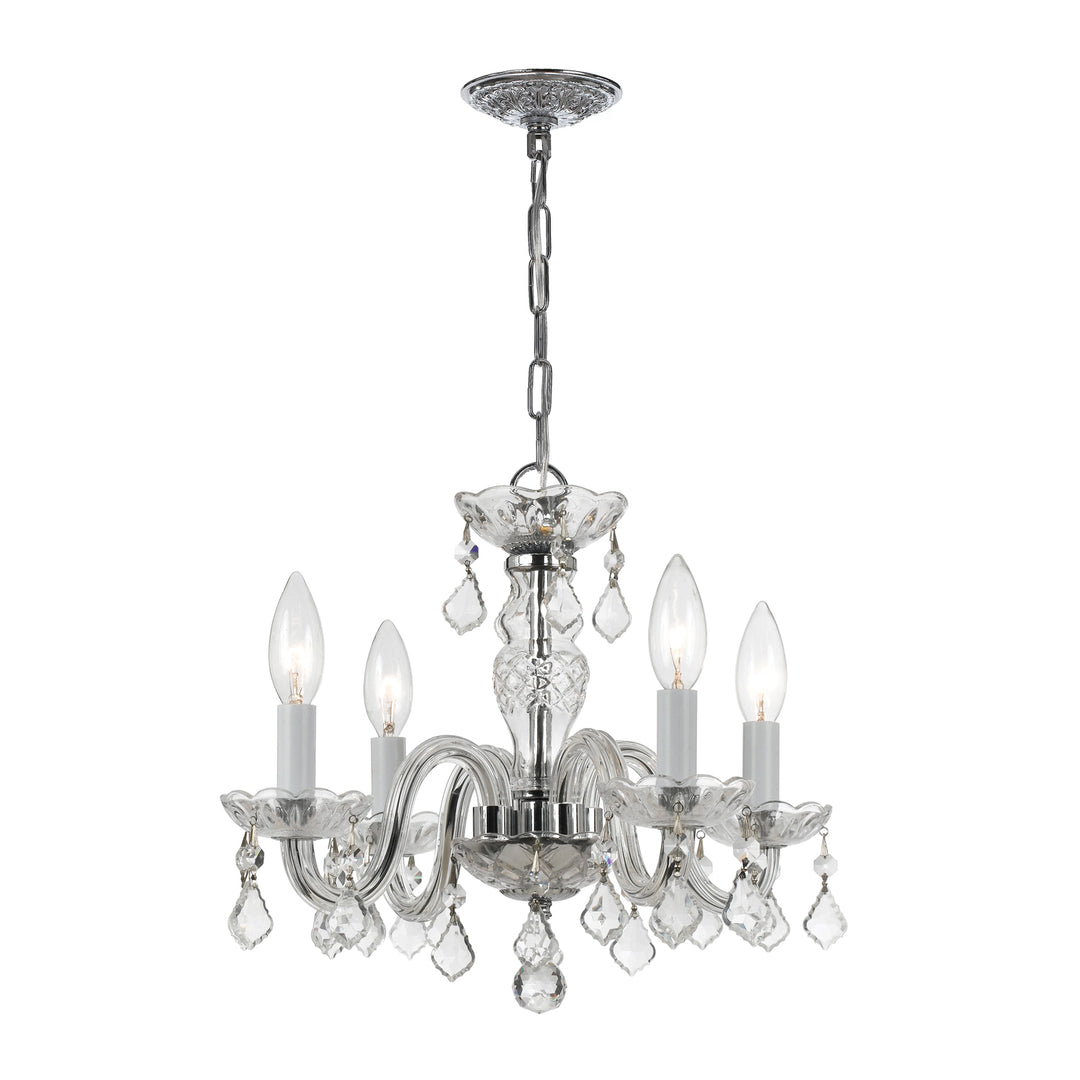 Traditional Crystal 4 Light Hand Cut Crystal Polished Brass Mini Chandelier