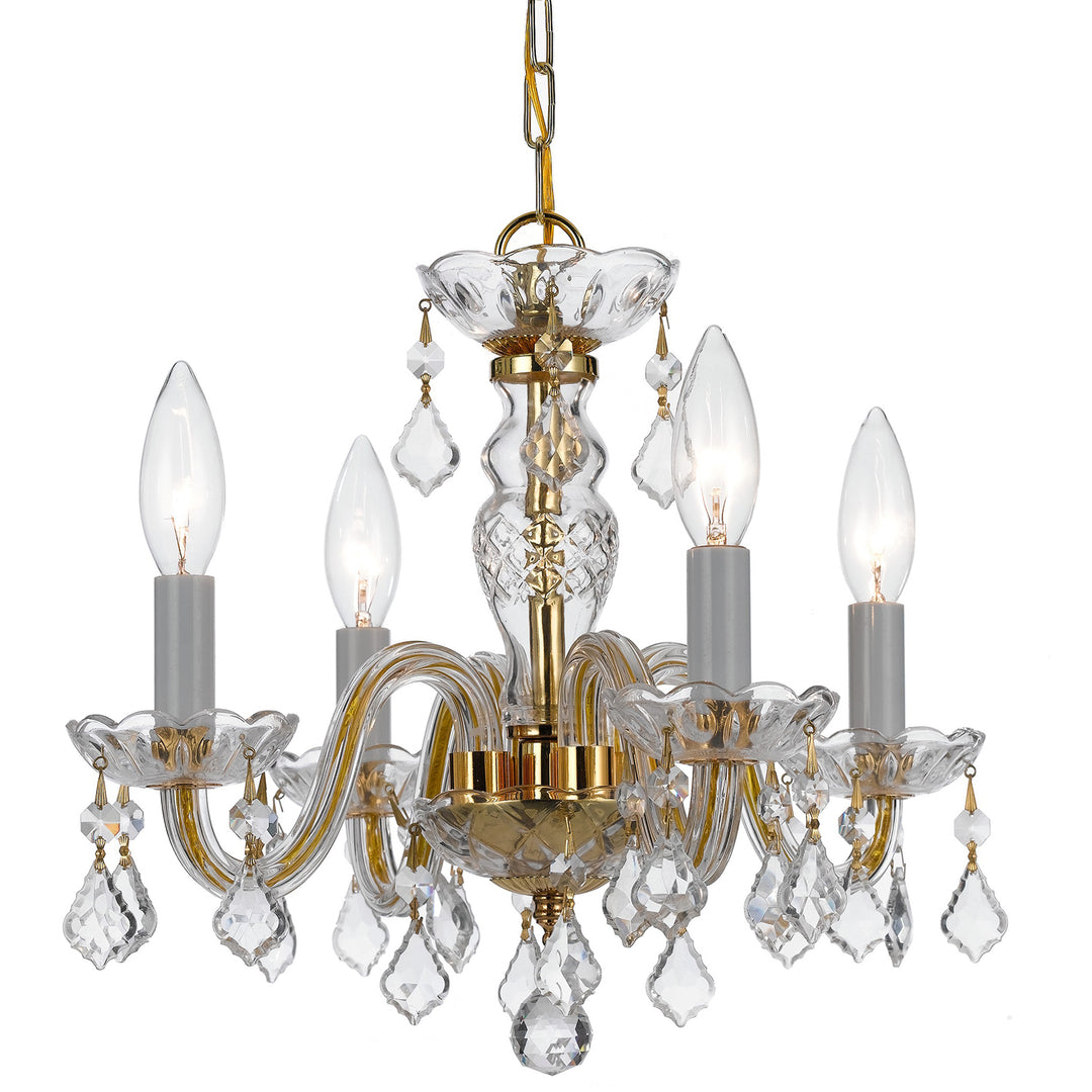 Crystorama Traditional Crystal 4 Light Hand Cut Crystal Polished Brass Mini Chandelier