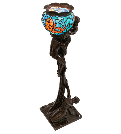 35" High Lovers' Trangle W/Tiffany Goldfish Table Lamp