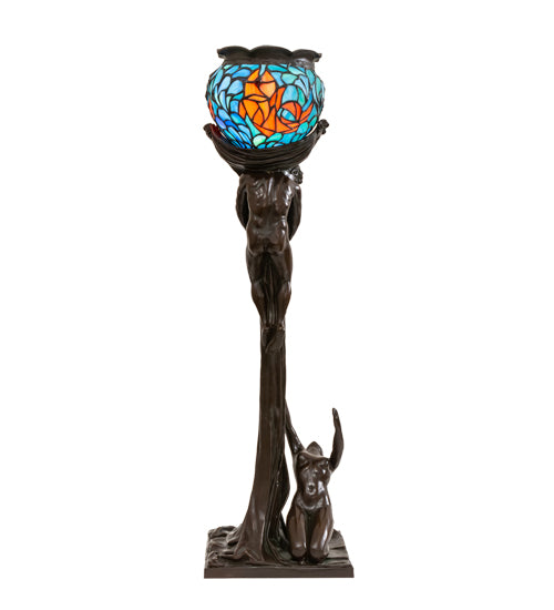 35" High Lovers' Trangle W/Tiffany Goldfish Table Lamp