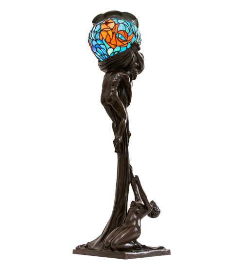 35" High Lovers' Trangle W/Tiffany Goldfish Table Lamp