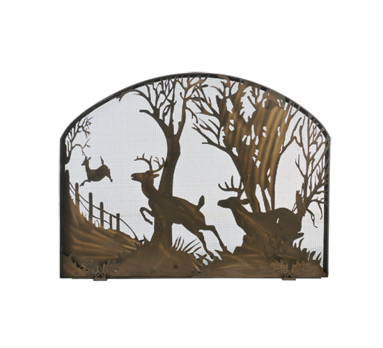 39.5"W X 30"H Deer On The Loose Arched Fireplace Screen