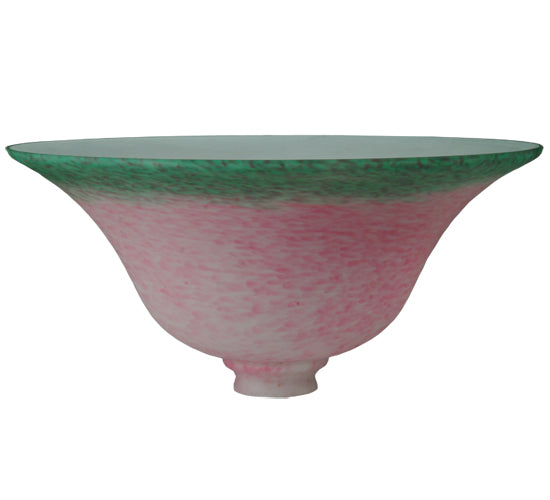 13" Wide Pate-De-Verre Bell Pink & Green Shade