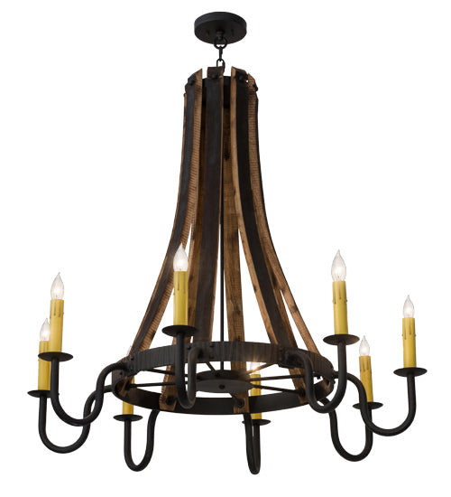 43"W Barrel Stave Madera 8 Lt Chandelier