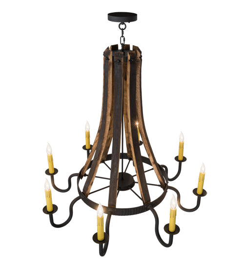 43"W Barrel Stave Madera 8 Lt Chandelier