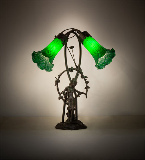 17" High Green Tiffany Pond Lily 2 Light Trellis Girl Accent Lamp