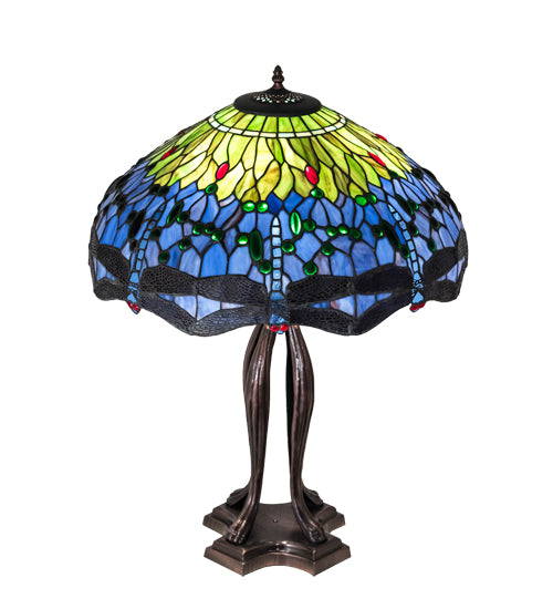 33" High Tiffany Hanginghead Dragonfly Table Lamp