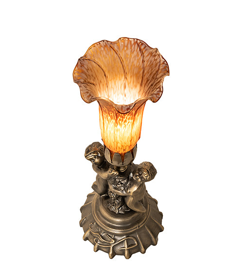 13" High Amber Tiffany Pond Lily Twin Cherub Accent Lamp