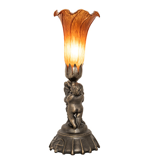 13" High Amber Tiffany Pond Lily Twin Cherub Accent Lamp