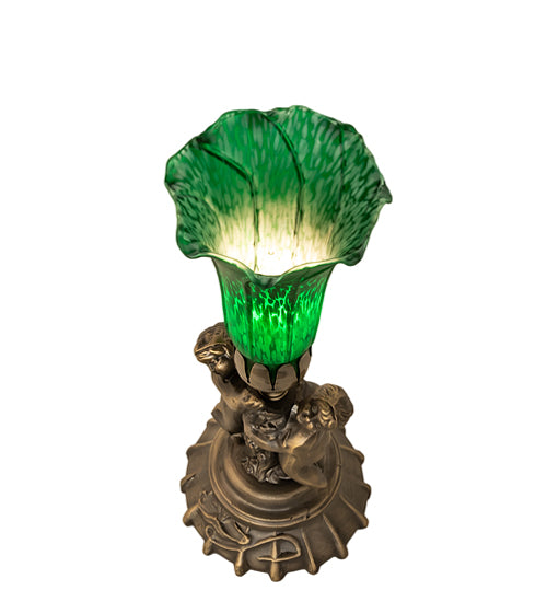 13" High Green Tiffany Pond Lily Twin Cherub Accent Lamp