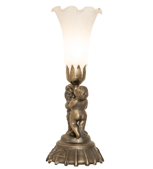 13" High White Tiffany Pond Lily Twin Cherub Accent Lamp