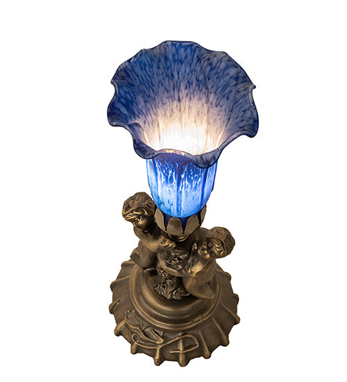 13" High Blue Tiffany Pond Lily Twin Cherub Accent Lamp