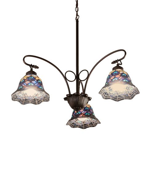 32" Wide Tiffany Peacock Feather 3 Light Chandelier