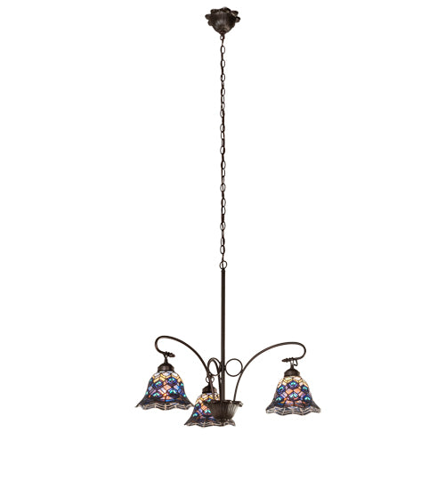 32" Wide Tiffany Peacock Feather 3 Light Chandelier