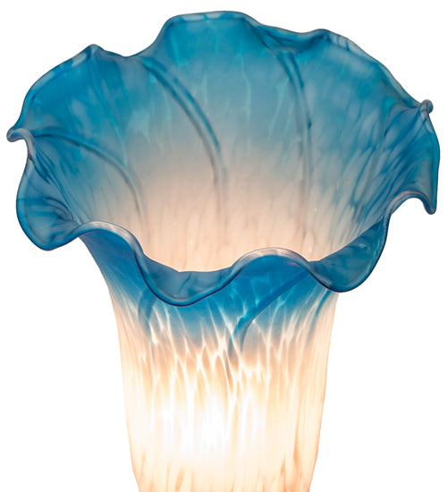 13" High Pink/Blue Tiffany Pond Lily Twin Cherub Accent Lamp