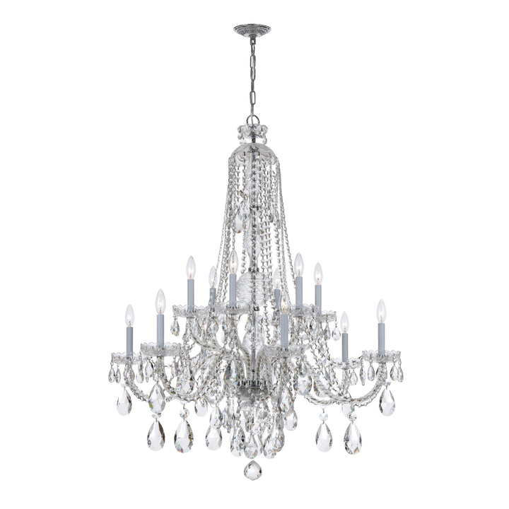 Traditional Crystal 12 Light Spectra Crystal Polished Brass Chandelier