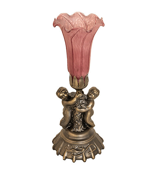 13" High Lavender Pond Lily Twin Cherub Mini Lamp