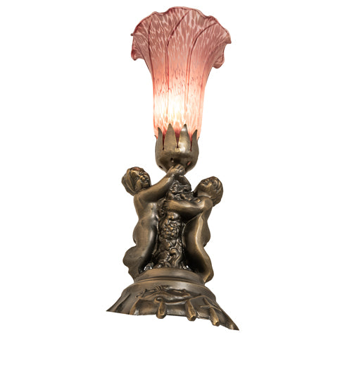 13" High Lavender Pond Lily Twin Cherub Mini Lamp