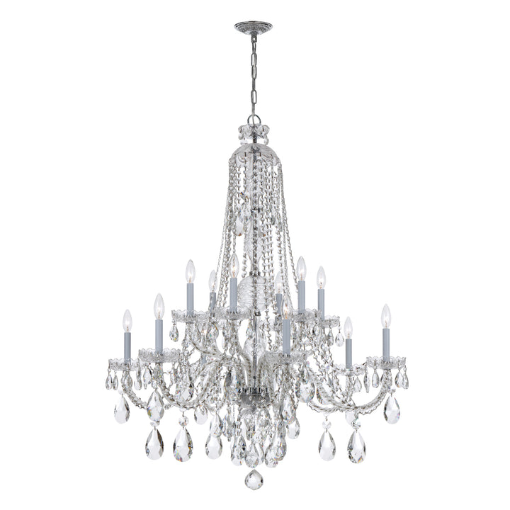 Traditional Crystal 12 Light Hand Cut Crystal Polished Brass Chandelier