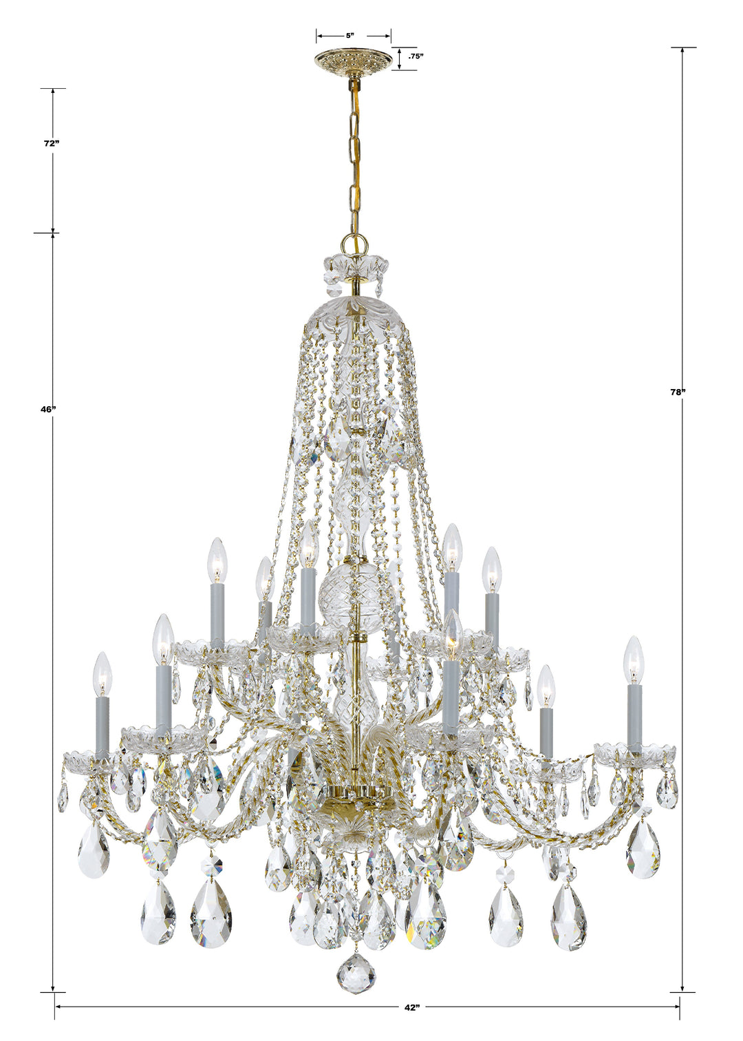 Crystorama Traditional Crystal 12 Light Hand Cut Crystal Polished Brass Chandelier