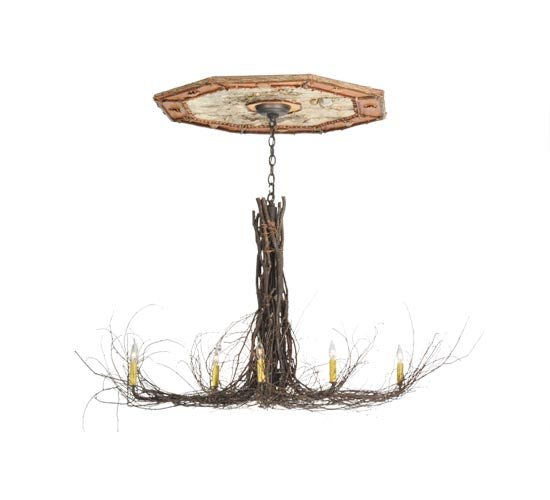 48"L Twigs 6 Lt W/Ceiling Medallion Chandelier