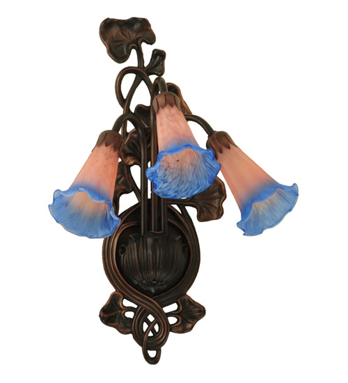 10.5"W Pink/Blue Pond Lily 3 Lt Wall Sconce