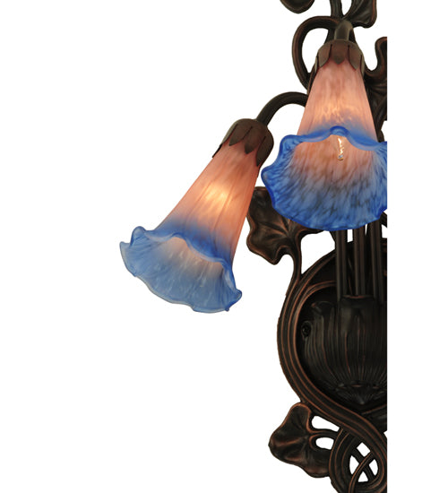 10.5"W Pink/Blue Pond Lily 3 Lt Wall Sconce