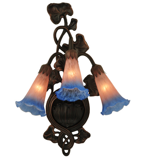 10.5"W Pink/Blue Pond Lily 3 Lt Wall Sconce