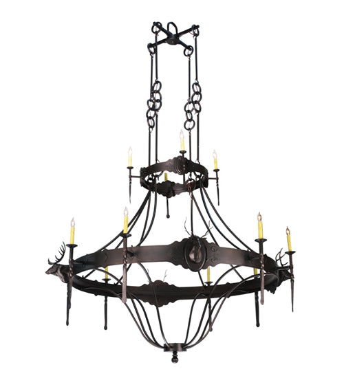 72"W Stag 12 Lt Two Tier Chandelier