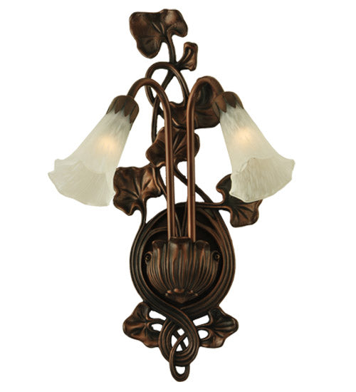 11"W White Pond Lily 2 Lt Wall Sconce