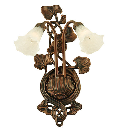 11"W White Pond Lily 2 Lt Wall Sconce