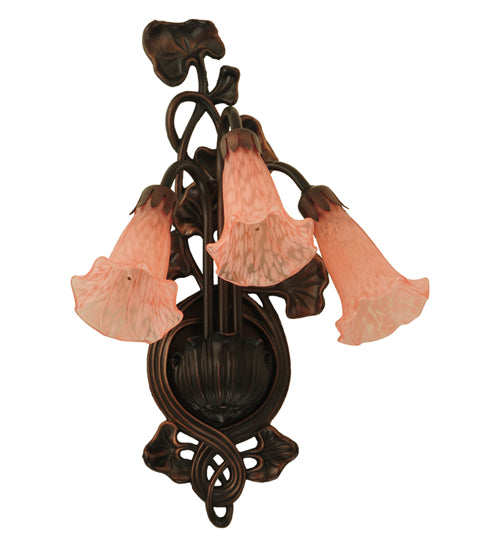 10.5"W Pink Pond Lily 3 Lt Wall Sconce