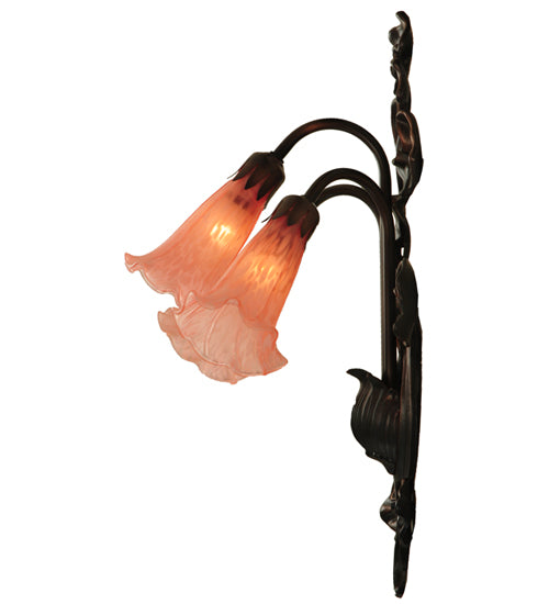 10.5"W Pink Pond Lily 3 Lt Wall Sconce